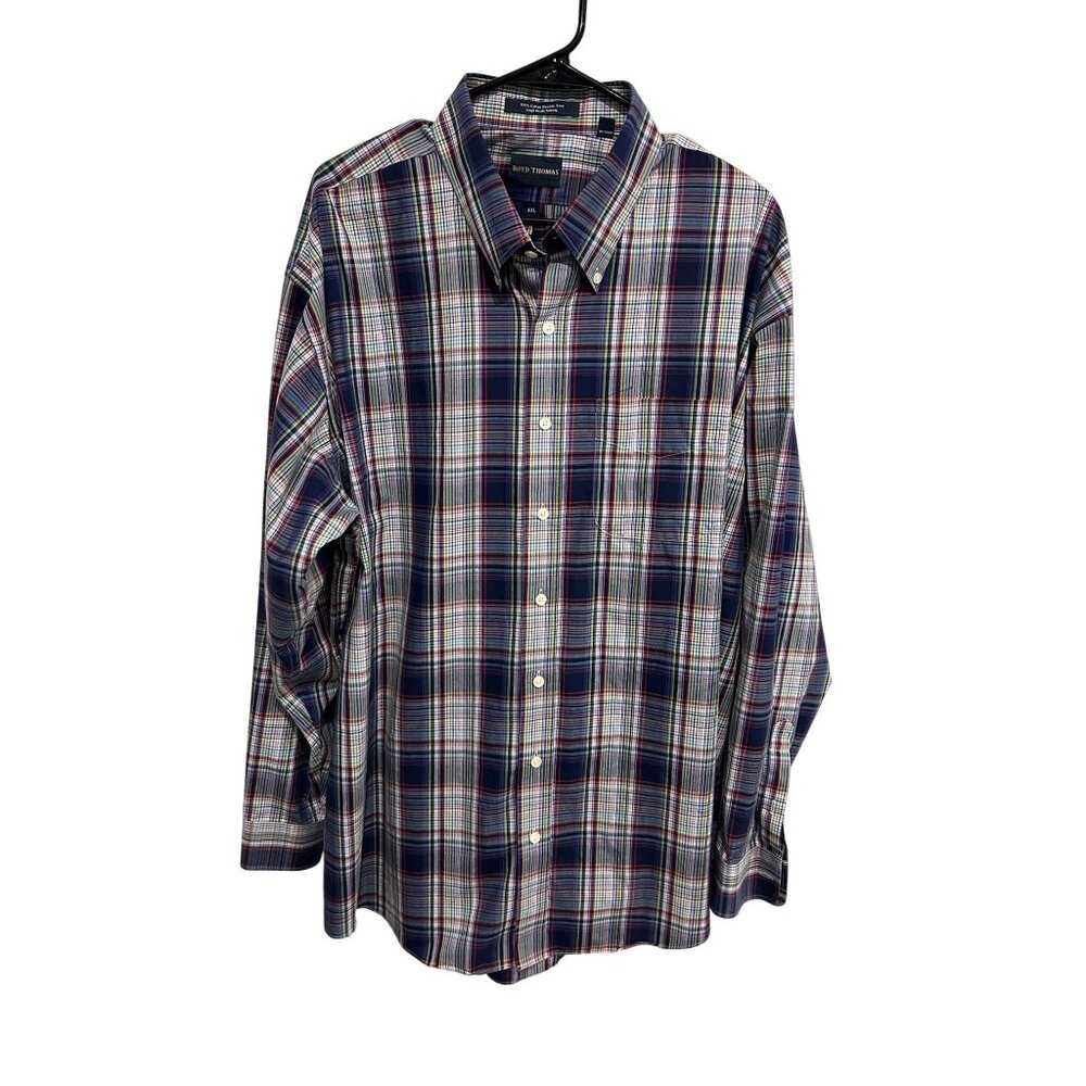 Boyd Thomas Plaid Button Down Shirt Blue Red Sz XXL Cotton Wrinkle Free Career